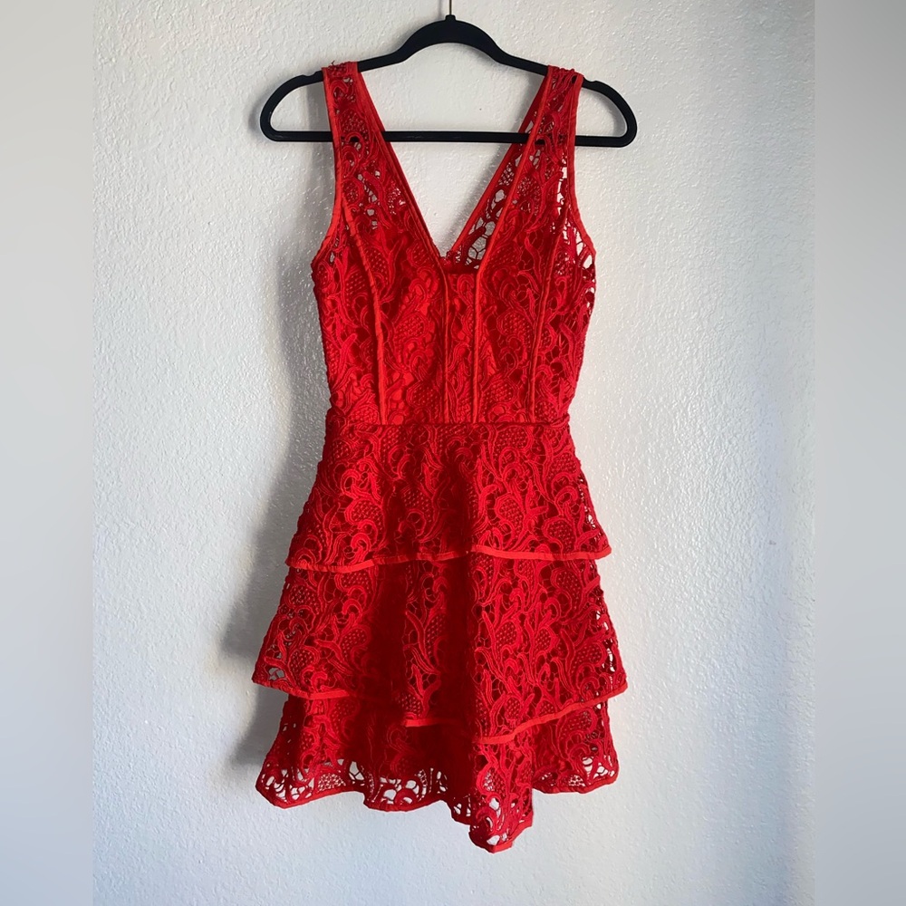 Adelyn Rae Red Lace Tiered dress